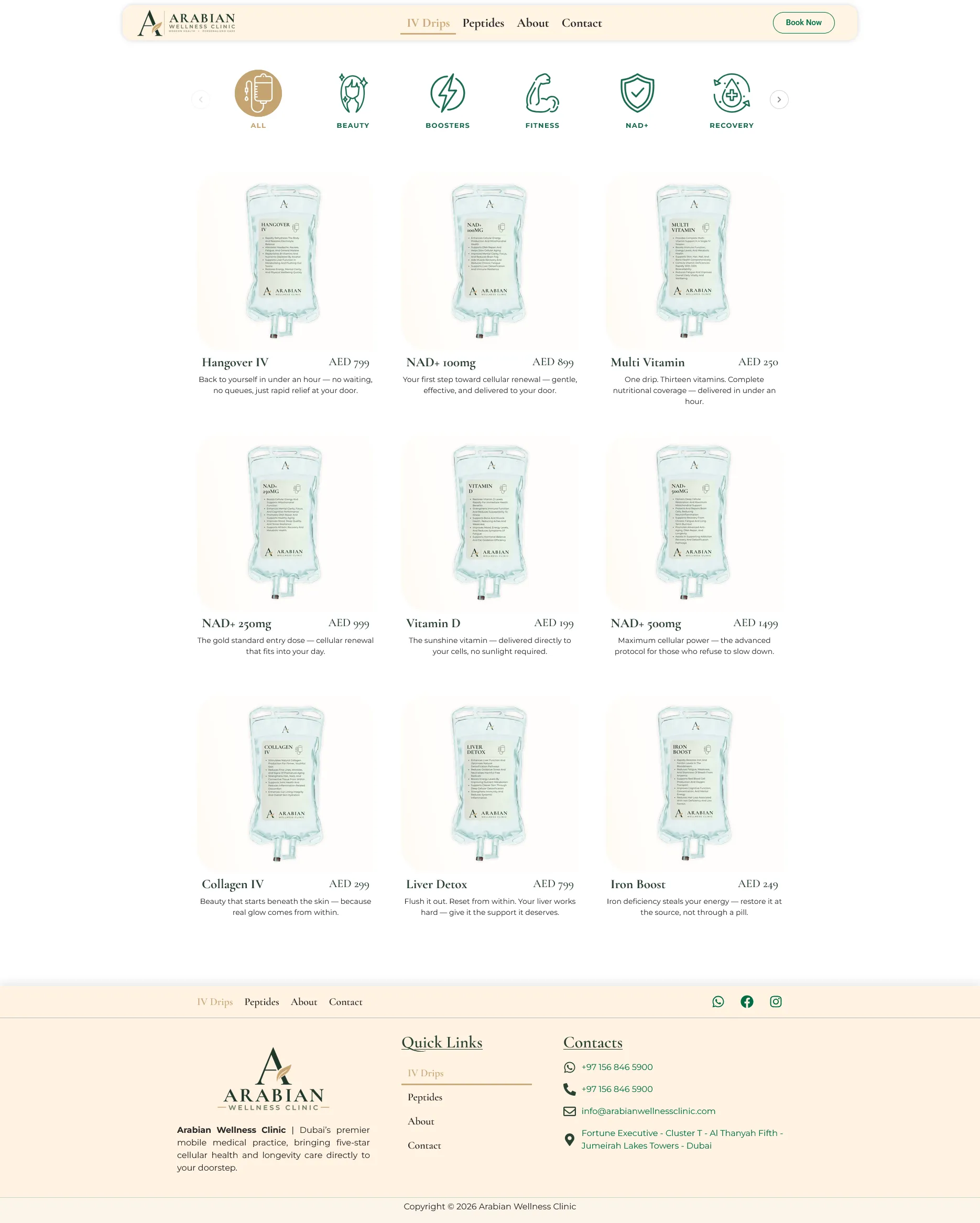 Arabian Wellness Clinic IV drips listing