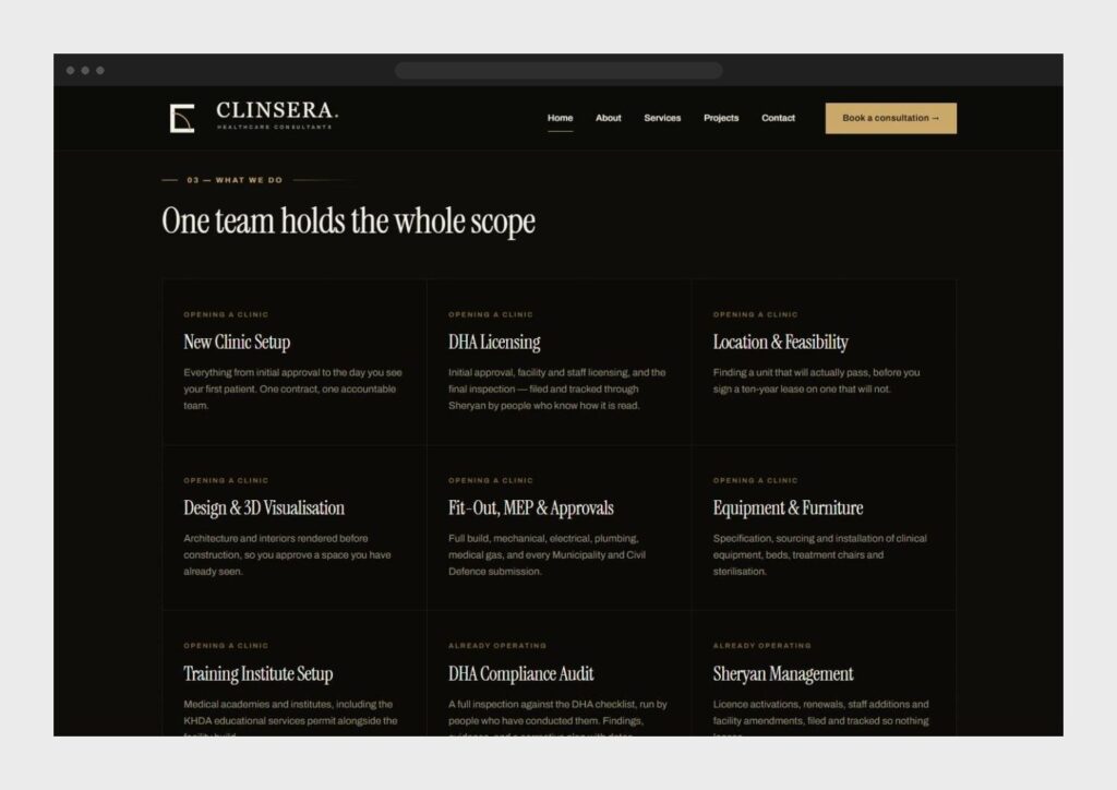 Clinsera services grid on the homepage