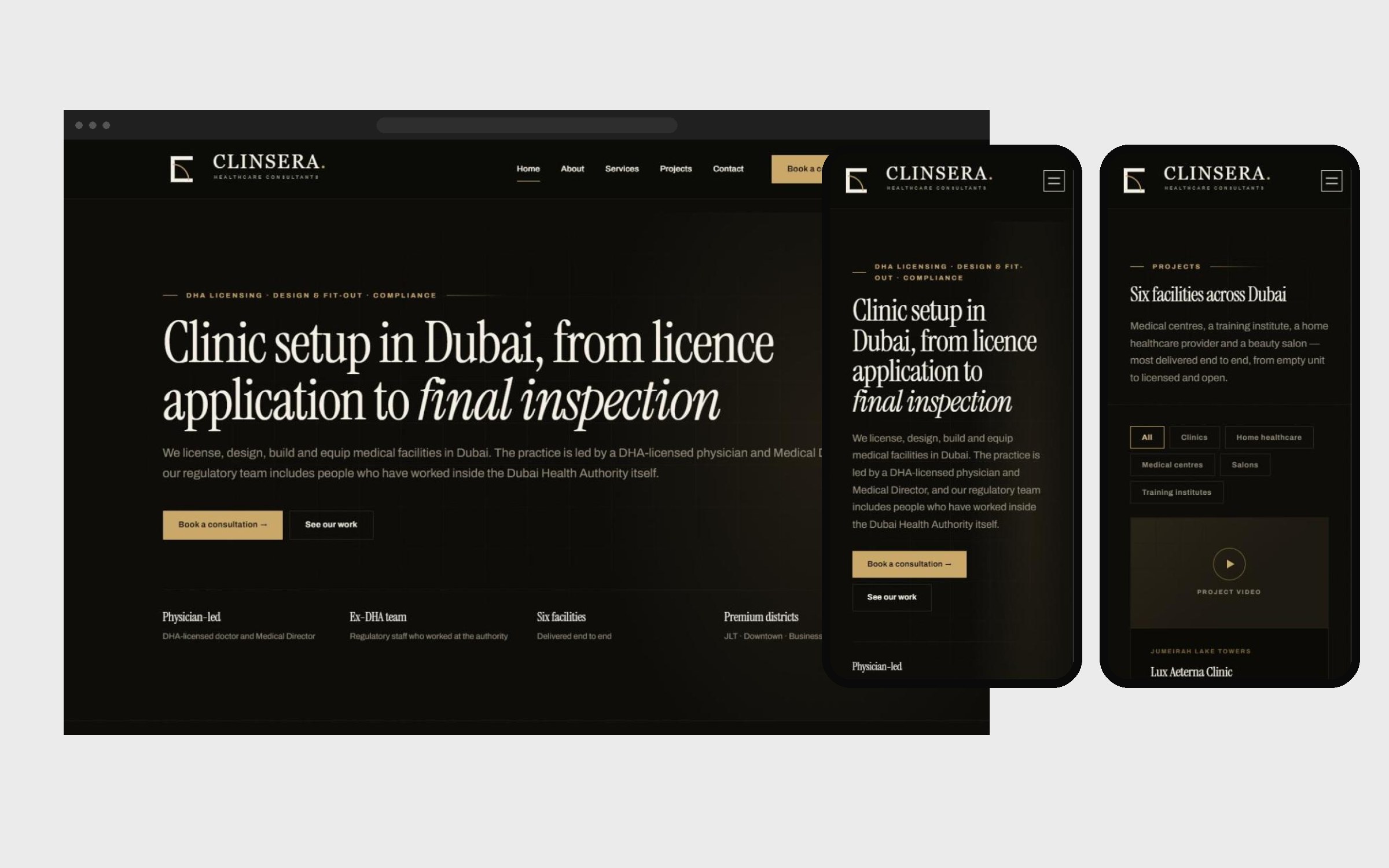Clinsera website shown on desktop and mobile